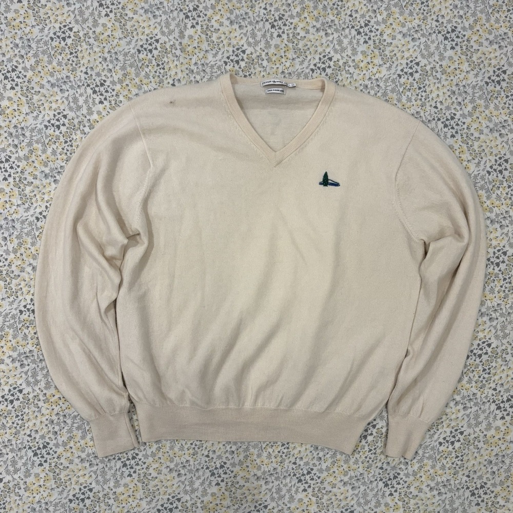 Peter Millar Merino Wool V-Neck Sweater Men's Size L Cream White Casual Golf